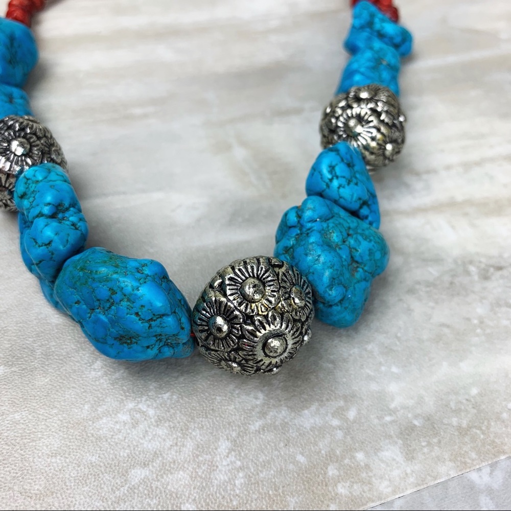 Turquoise & Red Adjustable Statement Necklace - image 5